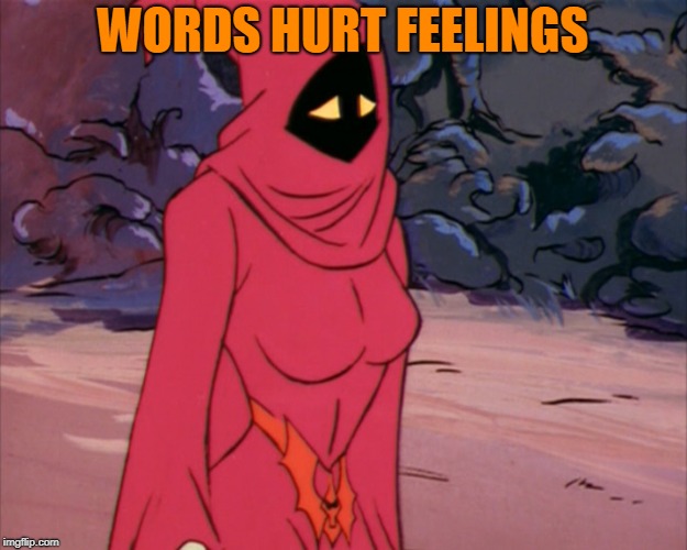 words hurt feelings | WORDS HURT FEELINGS | image tagged in he-man | made w/ Imgflip meme maker