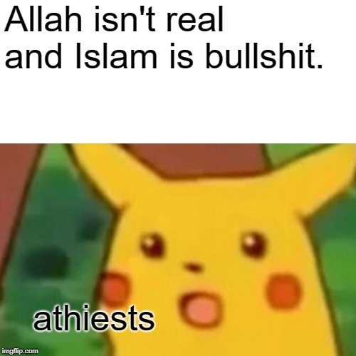 Dear atheist... | Allah isn't real and Islam is bullshit. athiests | image tagged in memes,surprised pikachu,atheists | made w/ Imgflip meme maker