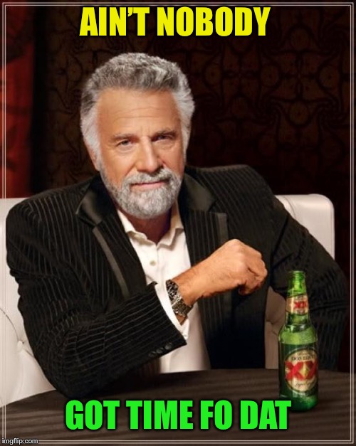 The Most Interesting Man In The World Meme | AIN’T NOBODY GOT TIME FO DAT | image tagged in memes,the most interesting man in the world | made w/ Imgflip meme maker