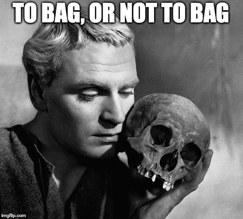 Hamlet | TO BAG, OR NOT TO BAG | image tagged in hamlet | made w/ Imgflip meme maker
