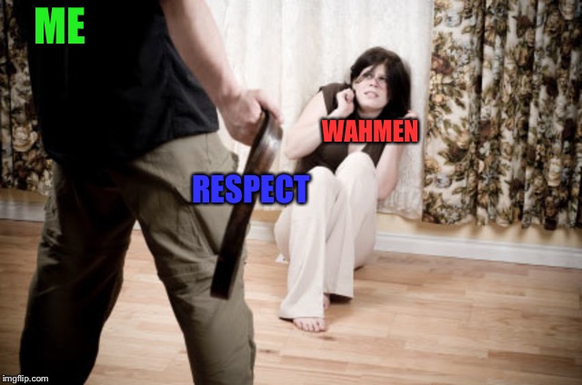 I’m a professional wahmen respecter. | ME; WAHMEN; RESPECT | image tagged in domestic violence,funny,memes,ironic,wahmen,respect | made w/ Imgflip meme maker