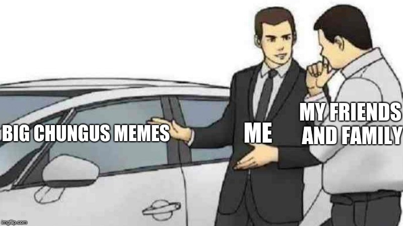 Car Salesman Slaps Roof Of Car | ME; MY FRIENDS AND FAMILY; BIG CHUNGUS MEMES | image tagged in memes,car salesman slaps roof of car | made w/ Imgflip meme maker