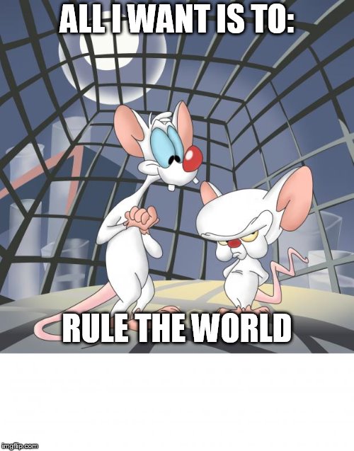 Pinky and the brain | ALL I WANT IS TO:; RULE THE WORLD | image tagged in pinky and the brain | made w/ Imgflip meme maker
