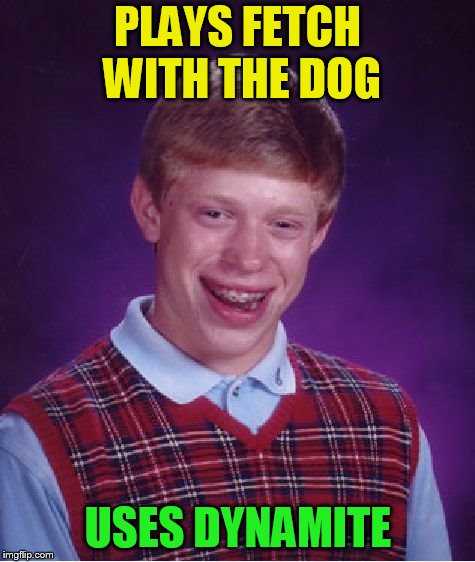Bad Luck Brian Meme | PLAYS FETCH WITH THE DOG USES DYNAMITE | image tagged in memes,bad luck brian | made w/ Imgflip meme maker
