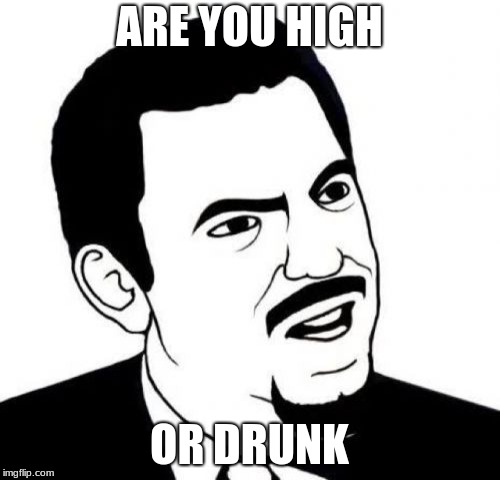 Seriously Face | ARE YOU HIGH; OR DRUNK | image tagged in memes,seriously face | made w/ Imgflip meme maker