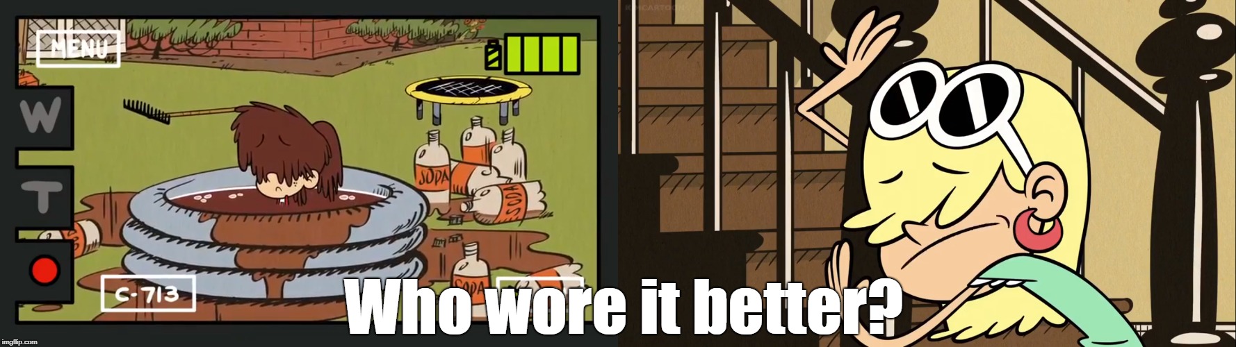 The Lucy/puli look spreads | Who wore it better? | image tagged in the loud house | made w/ Imgflip meme maker