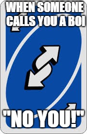 No U | WHEN SOMEONE CALLS YOU A BOI; "NO YOU!" | image tagged in switch,uno | made w/ Imgflip meme maker