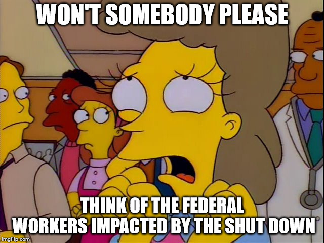 Helen Lovejoy - Children | WON'T SOMEBODY PLEASE; THINK OF THE FEDERAL WORKERS IMPACTED BY THE SHUT DOWN | image tagged in helen lovejoy - children | made w/ Imgflip meme maker