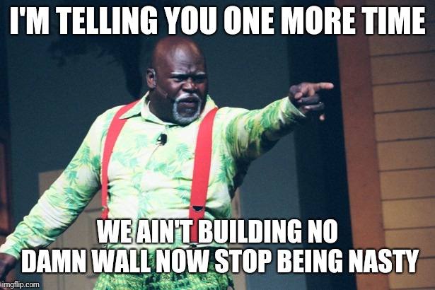 Mr. Brown | I'M TELLING YOU ONE MORE TIME; WE AIN'T BUILDING NO DAMN WALL NOW STOP BEING NASTY | image tagged in mr brown | made w/ Imgflip meme maker