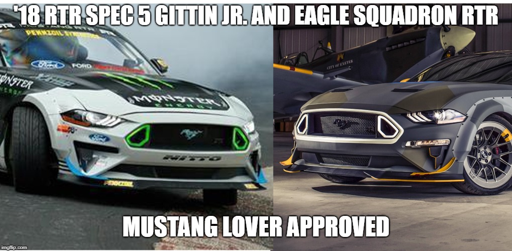 '18 RTR SPEC 5 GITTIN JR. AND EAGLE SQUADRON RTR; MUSTANG LOVER APPROVED | image tagged in mustang | made w/ Imgflip meme maker