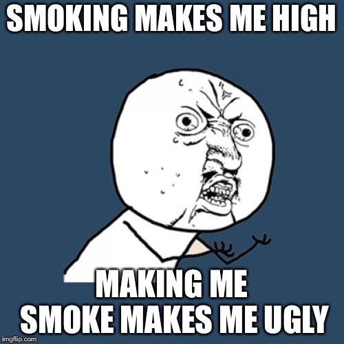 Y U No Meme | SMOKING MAKES ME HIGH; MAKING ME SMOKE MAKES ME UGLY | image tagged in memes,y u no | made w/ Imgflip meme maker
