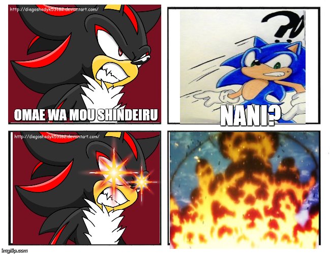 Shadow is angery! | NANI? OMAE WA MOU SHINDEIRU | image tagged in rage comic template | made w/ Imgflip meme maker