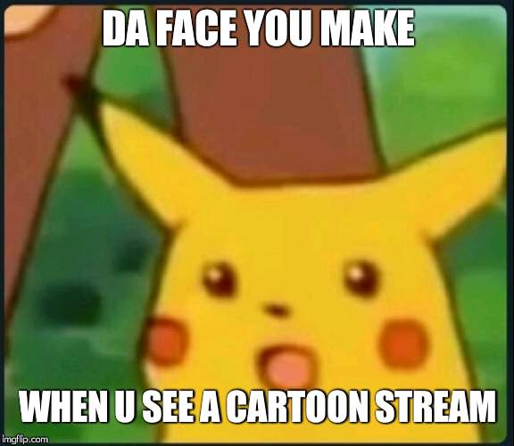 there really is one. i know | DA FACE YOU MAKE; WHEN U SEE A CARTOON STREAM | image tagged in surprised pikachu,cartoon | made w/ Imgflip meme maker