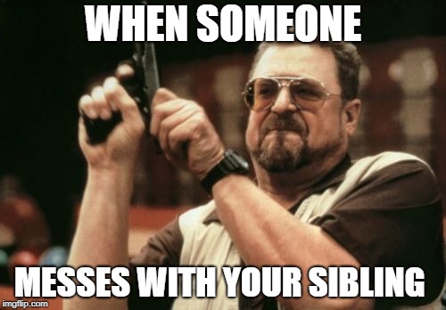 Am I The Only One Around Here Meme | WHEN SOMEONE; MESSES WITH YOUR SIBLING | image tagged in memes,am i the only one around here | made w/ Imgflip meme maker