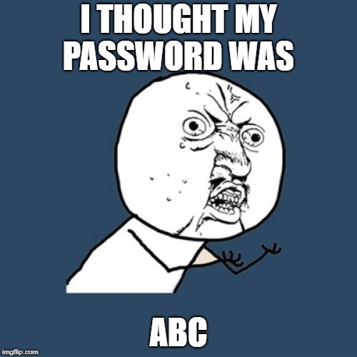 Y U No Meme | I THOUGHT MY PASSWORD WAS; ABC | image tagged in memes,y u no | made w/ Imgflip meme maker