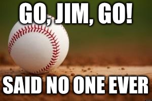 Baseball | GO, JIM, GO! SAID NO ONE EVER | image tagged in baseball | made w/ Imgflip meme maker