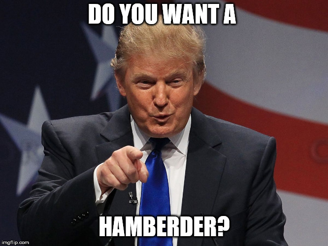 Donald trump | DO YOU WANT A; HAMBERDER? | image tagged in donald trump | made w/ Imgflip meme maker