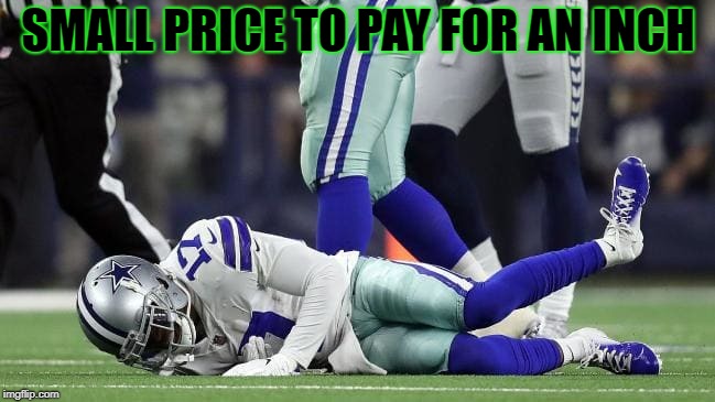 NFL injury | SMALL PRICE TO PAY FOR AN INCH | image tagged in nfl injury | made w/ Imgflip meme maker