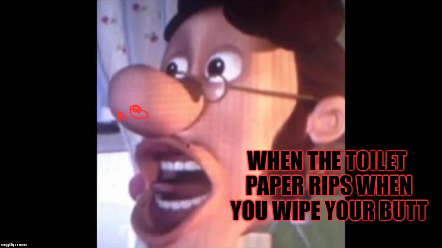 WHEN THE TOILET PAPER RIPS WHEN YOU WIPE YOUR BUTT | image tagged in toilet humor | made w/ Imgflip meme maker