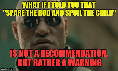 Before ya'll get all defensive, this meme is not advocating child abuse | WHAT IF I TOLD YOU THAT "SPARE THE ROD AND SPOIL THE CHILD"; IS NOT A RECOMMENDATION, BUT RATHER A WARNING | image tagged in memes,matrix morpheus,discipline,haters gonna hate | made w/ Imgflip meme maker