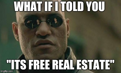 Matrix Morpheus | WHAT IF I TOLD YOU; "ITS FREE REAL ESTATE" | image tagged in memes,matrix morpheus | made w/ Imgflip meme maker