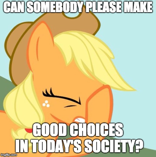 AJ face hoof | CAN SOMEBODY PLEASE MAKE GOOD CHOICES IN TODAY'S SOCIETY? | image tagged in aj face hoof | made w/ Imgflip meme maker