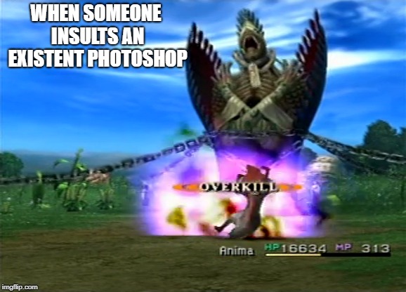 Overkill | WHEN SOMEONE INSULTS AN EXISTENT PHOTOSHOP | image tagged in funny memes,memes,facebook,final fantasy | made w/ Imgflip meme maker