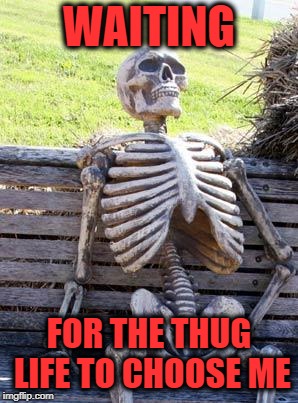 I need to build up my street cred | WAITING; FOR THE THUG LIFE TO CHOOSE ME | image tagged in memes,waiting skeleton,thug life,not happening,funny,just a joke | made w/ Imgflip meme maker