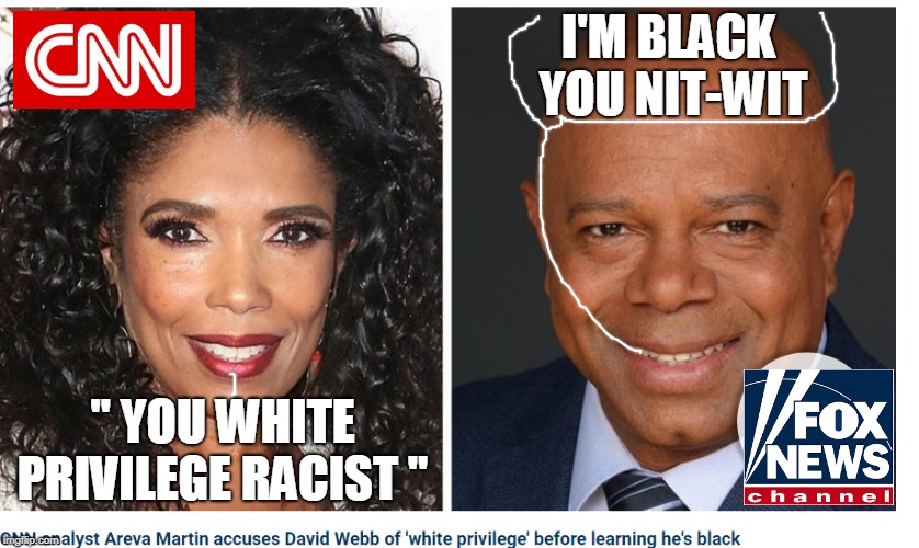 Racism Fail | I'M BLACK YOU NIT-WIT; " YOU WHITE PRIVILEGE RACIST " | image tagged in white privilege,reverse,racism,cnn sucks,epic fail | made w/ Imgflip meme maker