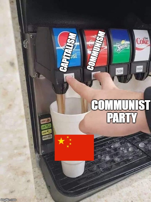 Soda Contradictions | COMMUNISM; CAPITALISM; COMMUNIST PARTY | image tagged in soda contradictions | made w/ Imgflip meme maker