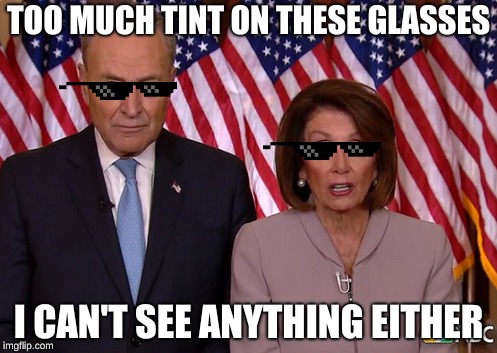 Chuck and Nancy | TOO MUCH TINT ON THESE GLASSES; I CAN'T SEE ANYTHING EITHER | image tagged in chuck and nancy | made w/ Imgflip meme maker