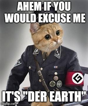 Grammar Nazi Cat | AHEM IF YOU WOULD EXCUSE ME IT'S "DER EARTH" | image tagged in grammar nazi cat | made w/ Imgflip meme maker