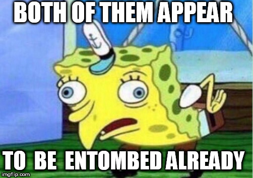 Mocking Spongebob Meme | BOTH OF THEM APPEAR TO  BE  ENTOMBED ALREADY | image tagged in memes,mocking spongebob | made w/ Imgflip meme maker