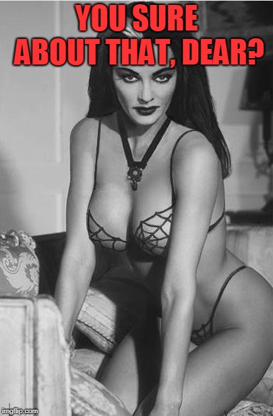 lily munster sexy | YOU SURE ABOUT THAT, DEAR? | image tagged in lily munster sexy | made w/ Imgflip meme maker