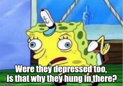 Mocking Spongebob Meme | Were they depressed too, is that why they hung in there? | image tagged in memes,mocking spongebob | made w/ Imgflip meme maker