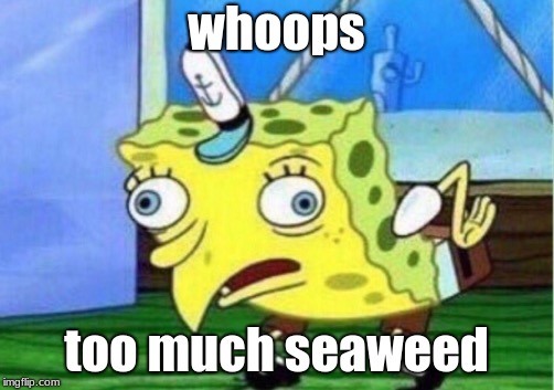Mocking Spongebob Meme | whoops; too much seaweed | image tagged in memes,mocking spongebob | made w/ Imgflip meme maker