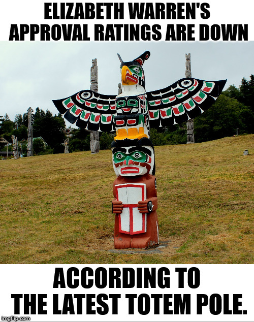 ELIZABETH WARREN'S APPROVAL RATINGS ARE DOWN; ACCORDING TO THE LATEST TOTEM POLE. | image tagged in totem pole,elizabeth warren | made w/ Imgflip meme maker