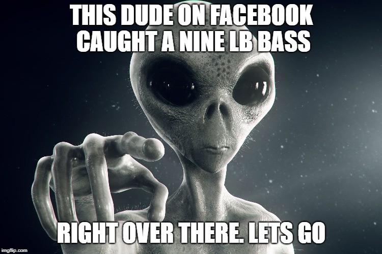 THIS DUDE ON FACEBOOK CAUGHT A NINE LB BASS; RIGHT OVER THERE. LETS GO | made w/ Imgflip meme maker