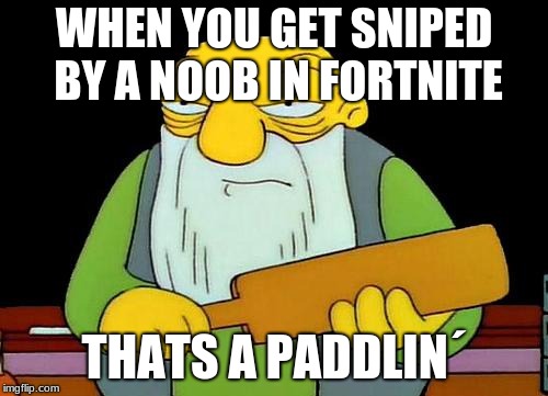 That's a paddlin' Meme | WHEN YOU GET SNIPED BY A NOOB IN FORTNITE; THATS A PADDLIN´ | image tagged in memes,that's a paddlin' | made w/ Imgflip meme maker