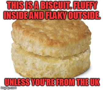 Donut Biscuit | THIS IS A BISCUIT. FLUFFY INSIDE AND FLAKY OUTSIDE. UNLESS YOU'RE FROM THE UK | image tagged in donut biscuit | made w/ Imgflip meme maker