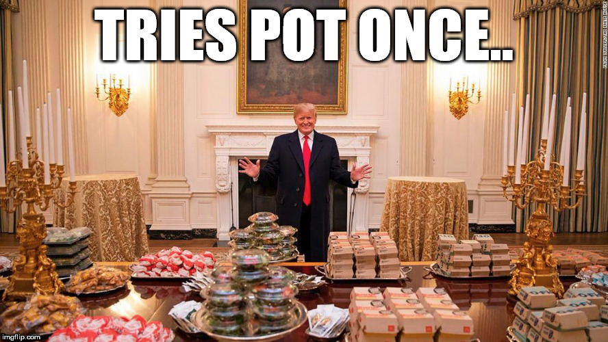 tries pot once | TRIES POT ONCE.. | image tagged in donald trump,trump | made w/ Imgflip meme maker