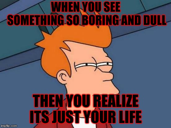 Futurama Fry | WHEN YOU SEE SOMETHING SO BORING AND DULL; THEN YOU REALIZE ITS JUST YOUR LIFE | image tagged in memes,futurama fry | made w/ Imgflip meme maker
