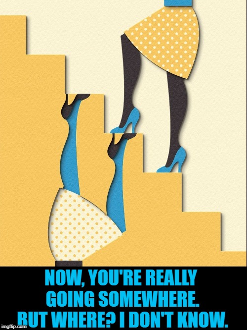 The Ying and the Yang of Fashion | NOW, YOU'RE REALLY GOING SOMEWHERE. BUT WHERE? I DON'T KNOW. | image tagged in vince vance,fashion,cut outs,high heels,polka dot skirts,escher | made w/ Imgflip meme maker