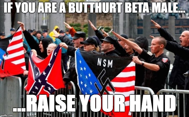 alt-right Nazis Trump | IF YOU ARE A BUTTHURT BETA MALE... ...RAISE YOUR HAND | image tagged in alt-right nazis trump | made w/ Imgflip meme maker
