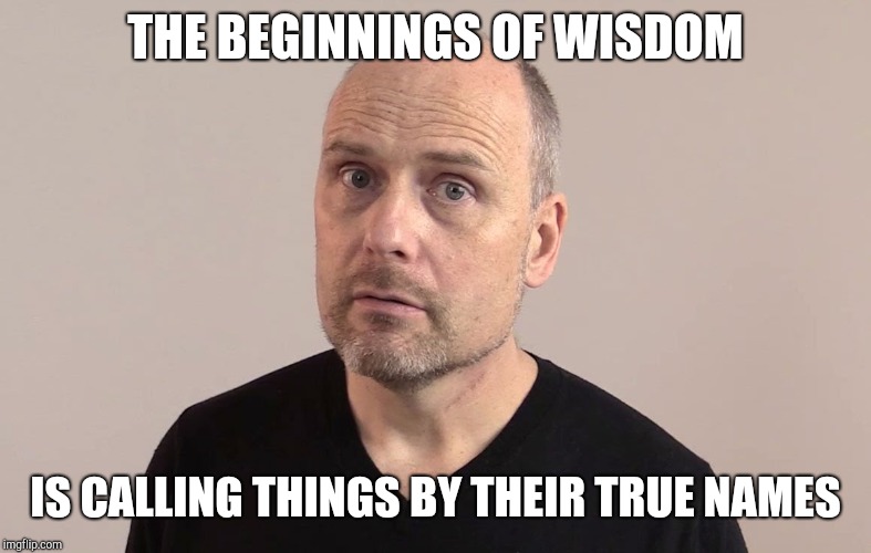 Stefan Molyneux | THE BEGINNINGS OF WISDOM IS CALLING THINGS BY THEIR TRUE NAMES | image tagged in stefan molyneux | made w/ Imgflip meme maker