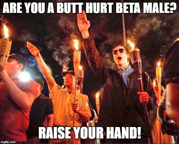 Alt-Right Nazis Trump | ARE YOU A BUTT HURT BETA MALE? RAISE YOUR HAND! | image tagged in alt-right nazis trump | made w/ Imgflip meme maker
