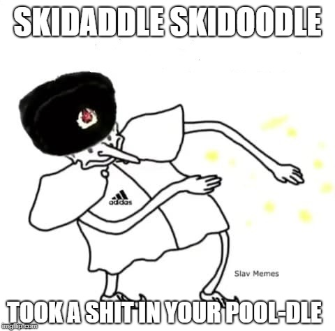 Russian Slav Wizard | SKIDADDLE SKIDOODLE; TOOK A SHIT IN YOUR POOL-DLE | image tagged in russian slav wizard | made w/ Imgflip meme maker