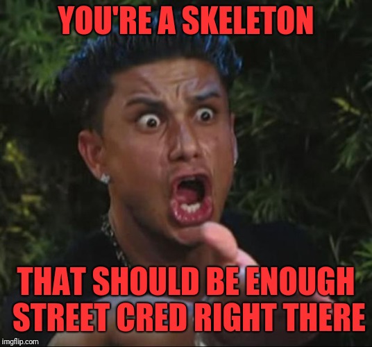 DJ Pauly D Meme | YOU'RE A SKELETON THAT SHOULD BE ENOUGH STREET CRED RIGHT THERE | image tagged in memes,dj pauly d | made w/ Imgflip meme maker