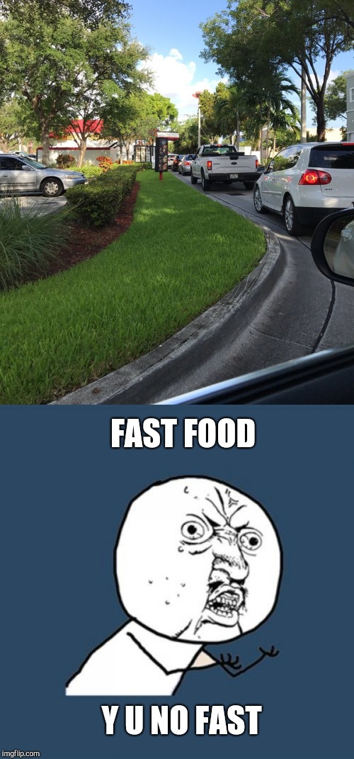 Why is there always such a long line at McDonalds? | FAST FOOD; Y U NO FAST | image tagged in memes,y u no,fast food,food memes,food,mcdonalds | made w/ Imgflip meme maker