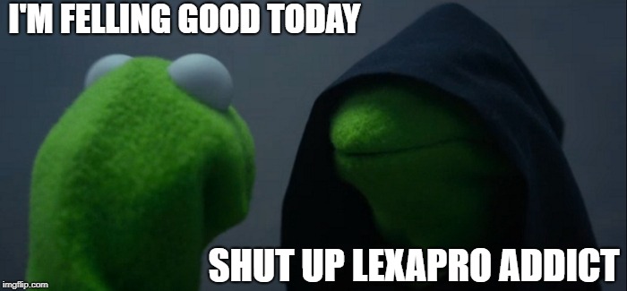 Evil Kermit Meme | I'M FELLING GOOD TODAY; SHUT UP LEXAPRO ADDICT | image tagged in memes,evil kermit | made w/ Imgflip meme maker